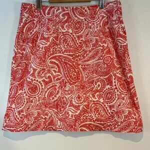 Land’s end cotton paisley print A-line skirt in coral/white size 12